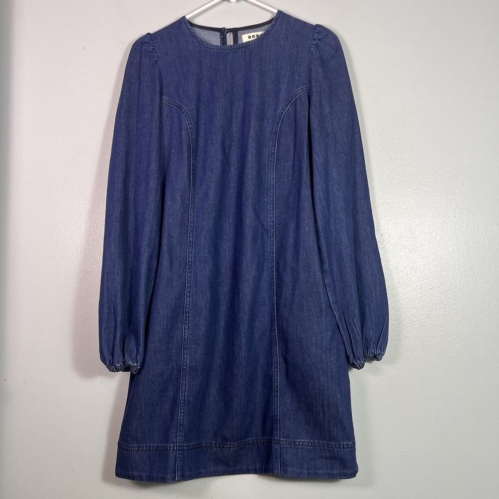 Boden denim Dress Sz 6 Blouson Shift Tencel Chambray Long Sleeve Babaydoll Sprin - Picture 2 of 14
